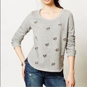 LILKA GREY LONG SLEEVE SWEATER WITH RHINESTONES